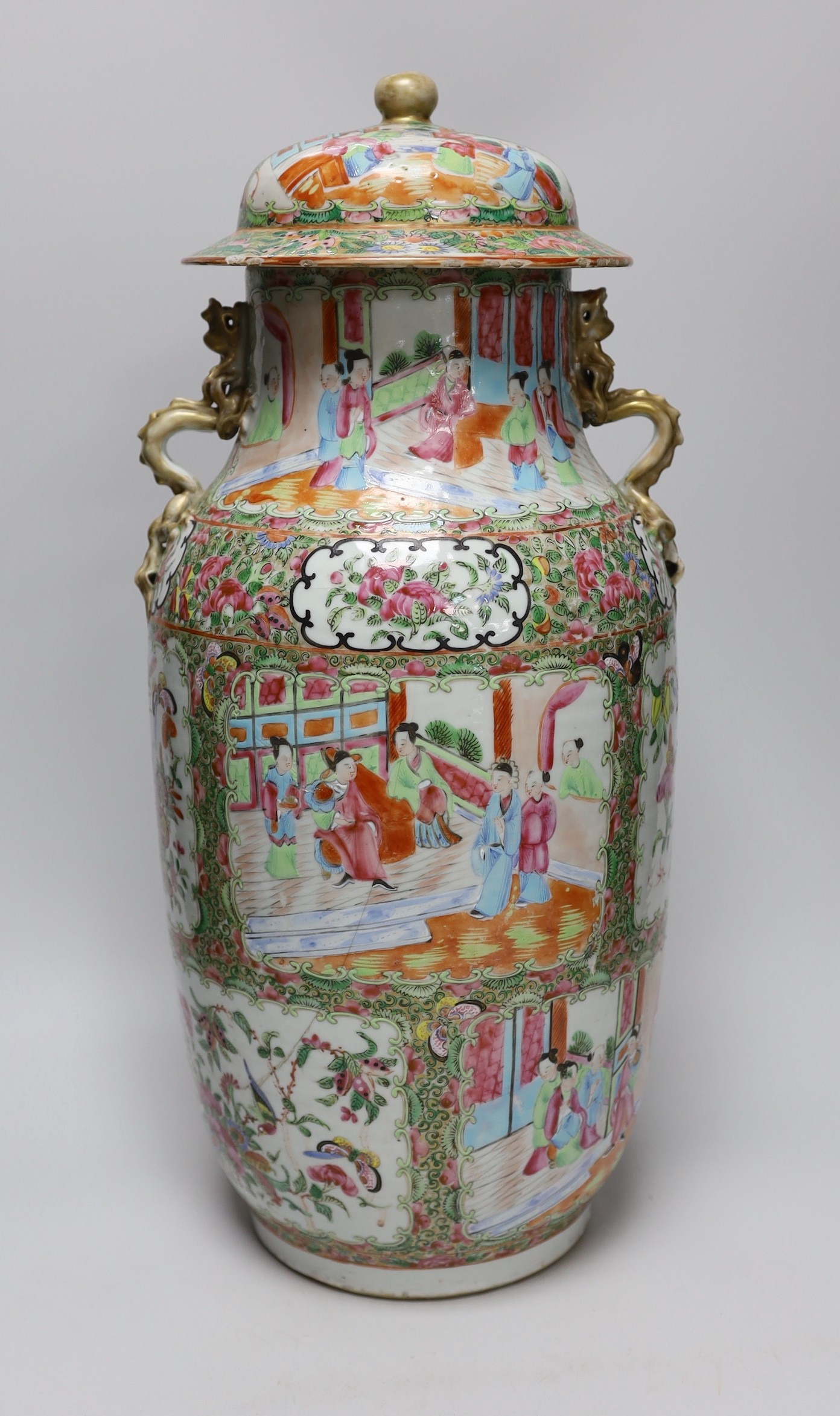 A 19th century Canton famille rose vase and cover, 46cm